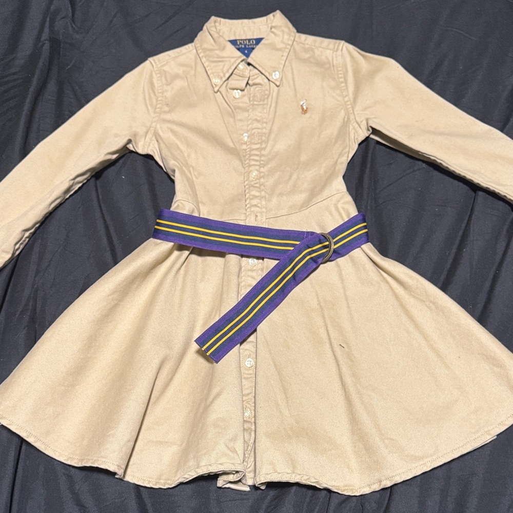 Ralph Lauren Tan Dress with Purple and Yellow Belt
